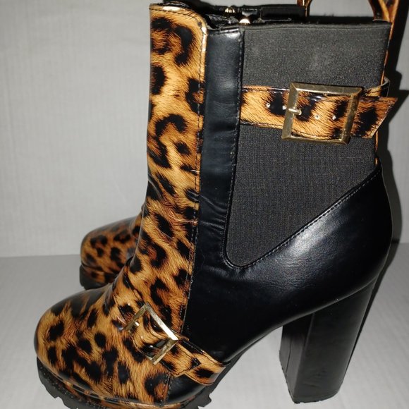 CAPE ROBBIN GARNET LEOPARD PRINT HEELED BOOTS - Picture 4 of 9